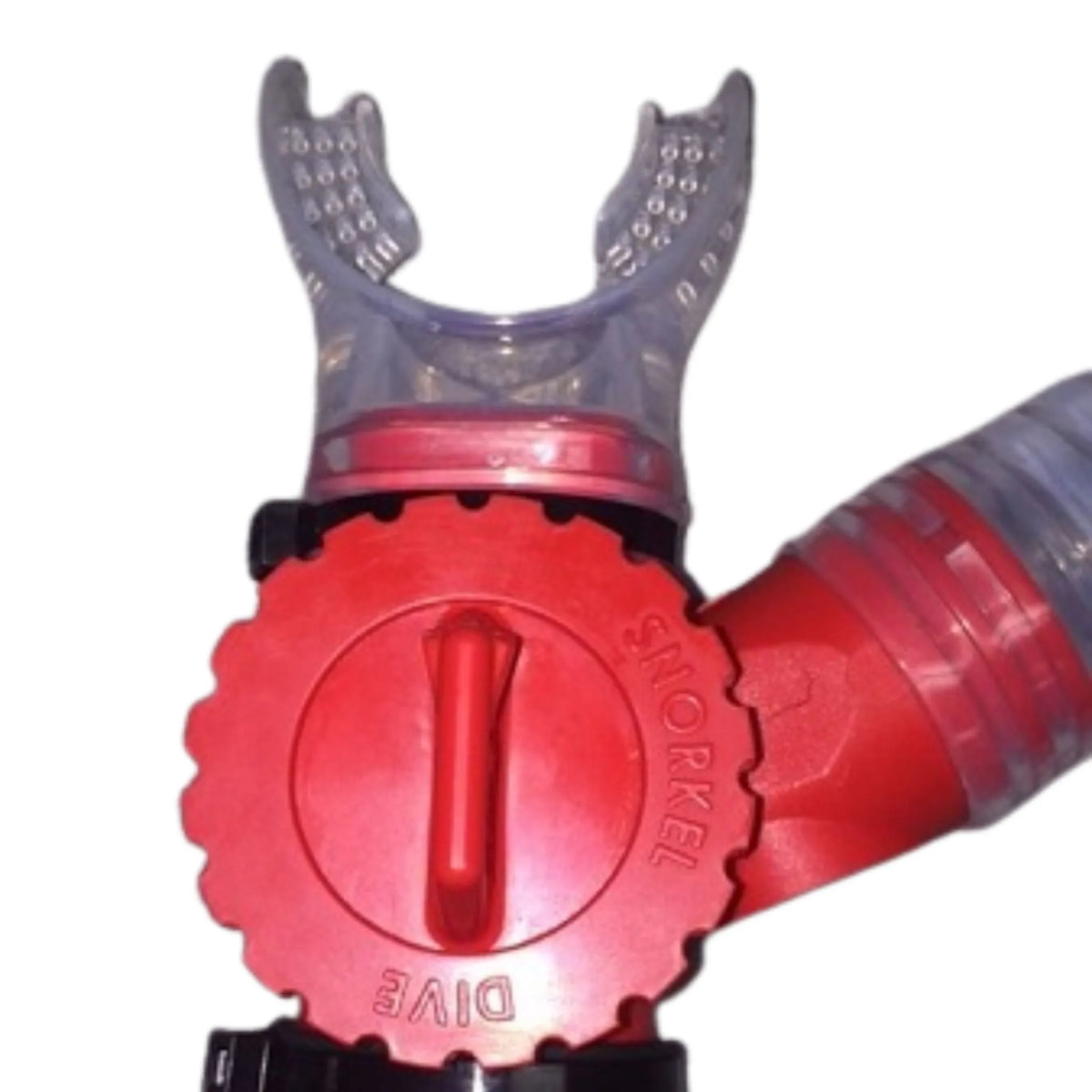 Close-up of EasyDive Snorkelator dial switch for snorkel and dive modes