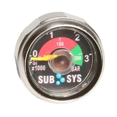 Close-up of the Spare Air dial pressure gauge showing PSI and BAR levels.