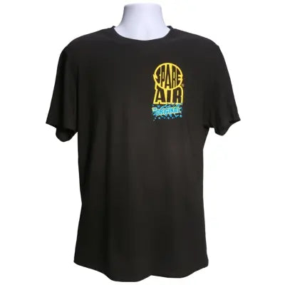 Front view of a black Spare Air t-shirt featuring the Spare Air logo and Original branding on the chest.
