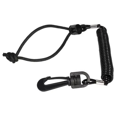 Spare Air safety leash with coiled tether and clip for securing the unit to a BCD or dive gear.
